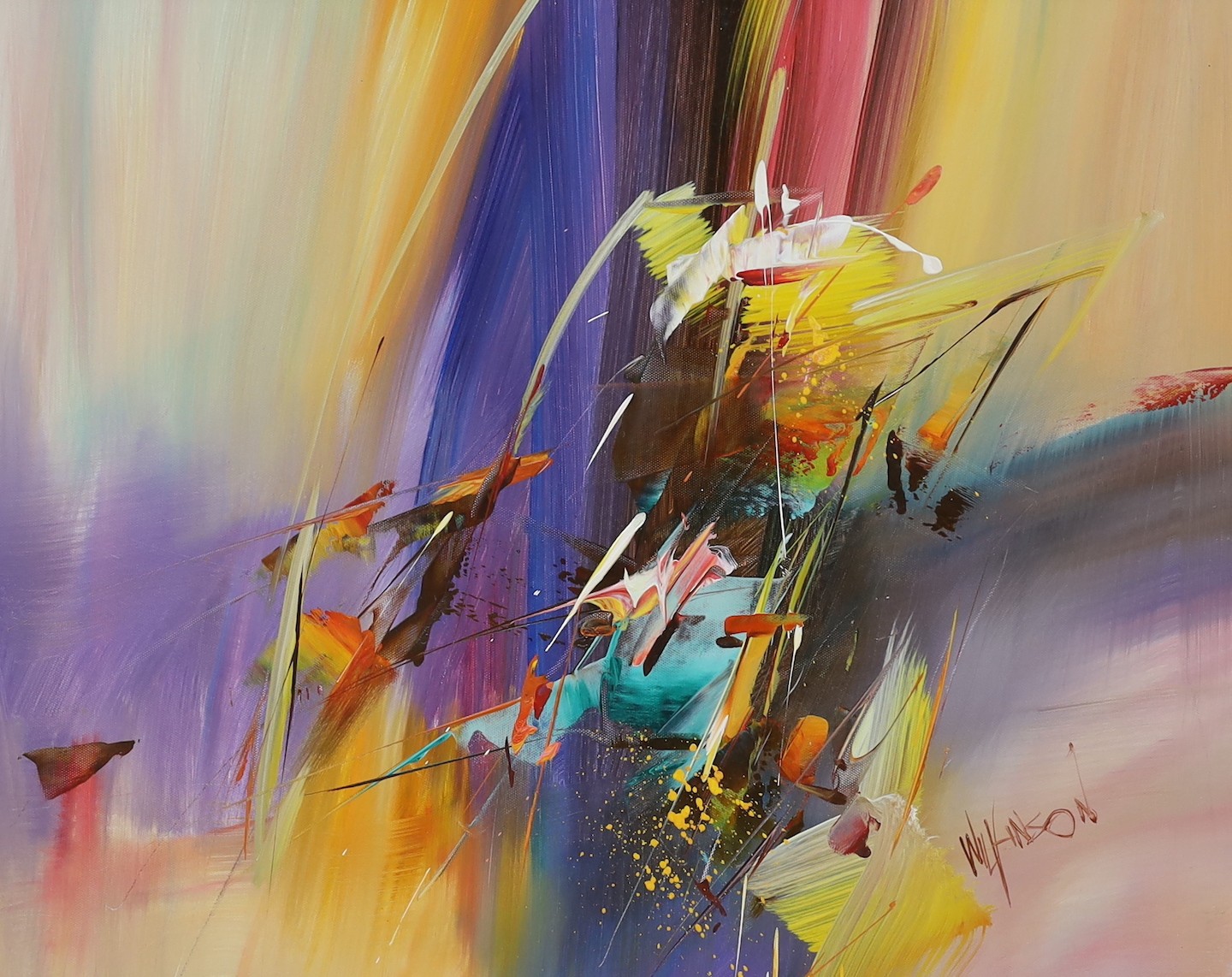 Mary Wilkinson (British contemporary), a pair of oil on canvas, abstract scenes, both signed, 50 x 60cm